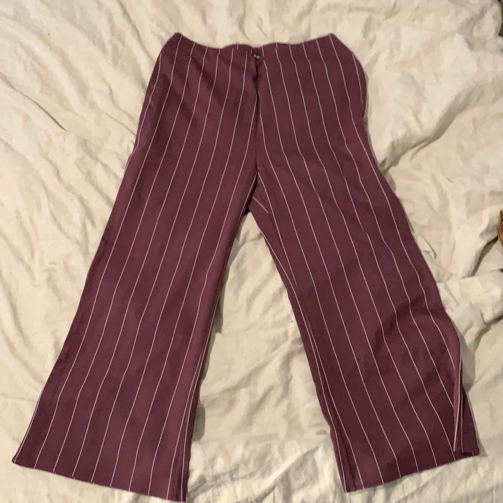 Wide leg striped stretchy pants